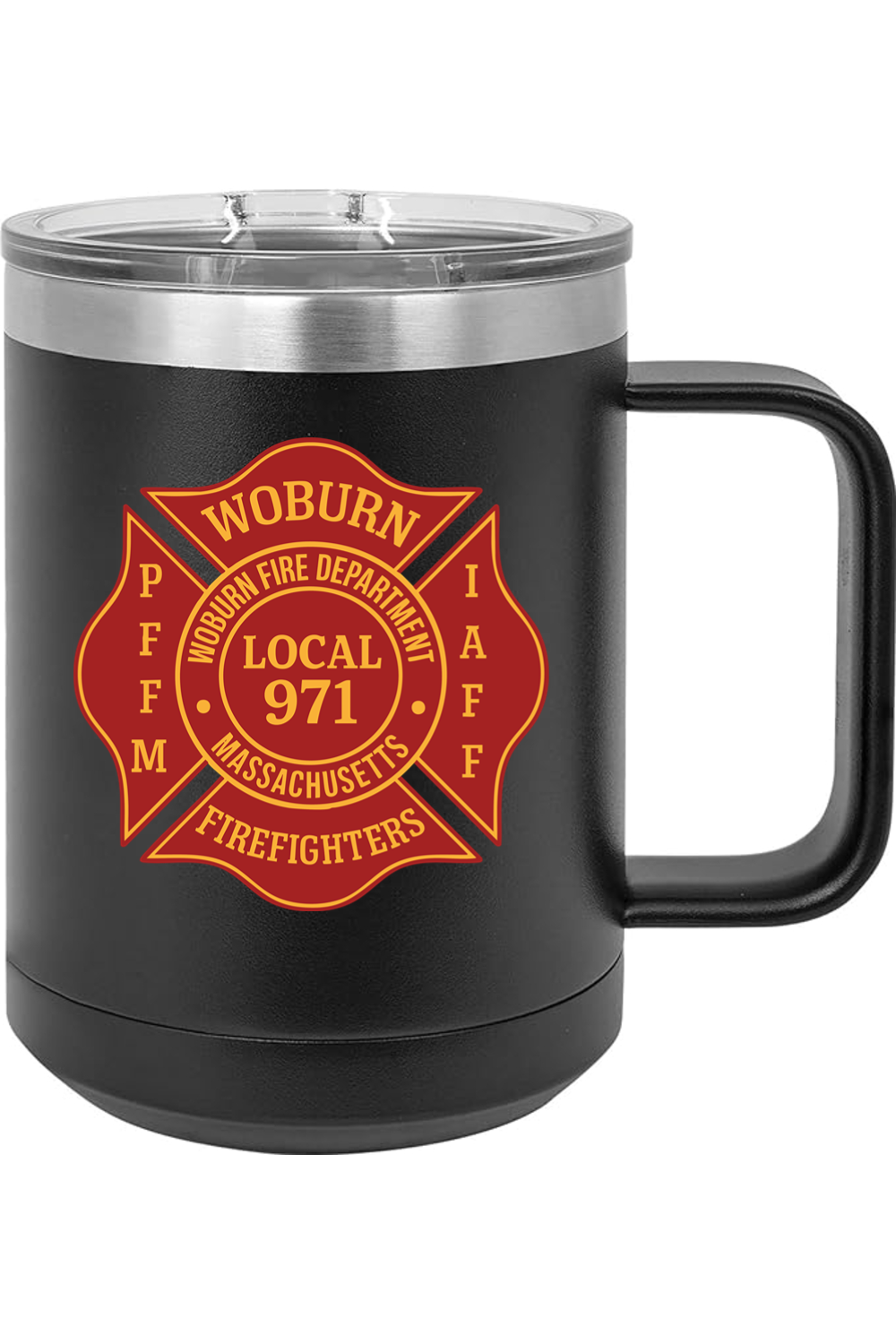 Woburn Fire Local 971 - 15oz Insulated Coffee Mug with Slider Lid