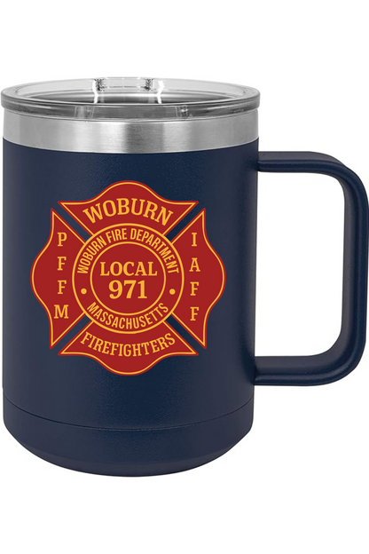 Woburn Fire Local 971 - 15oz Insulated Coffee Mug with Slider Lid