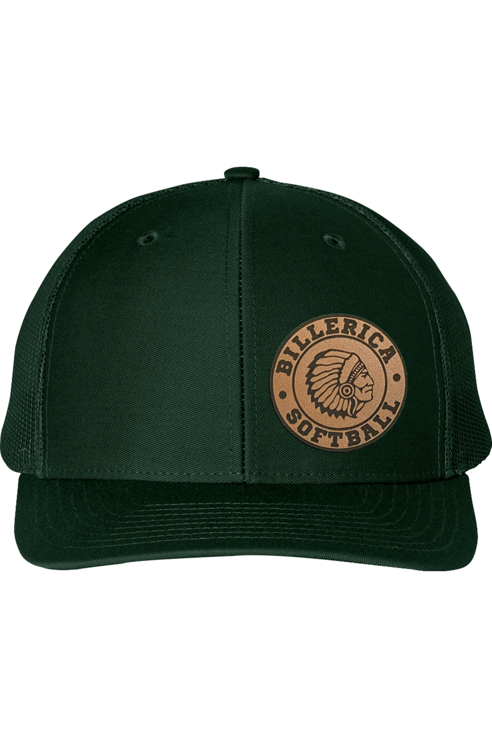 Billerica Softball Dark Green Snapback Trucker with Leather Patch